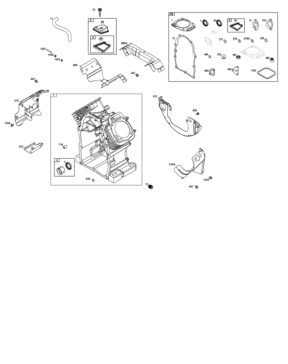 Cylinder Group Diagram and Parts List for 356447-0636-G1 200000 - 399999 Briggs and Stratton Engine